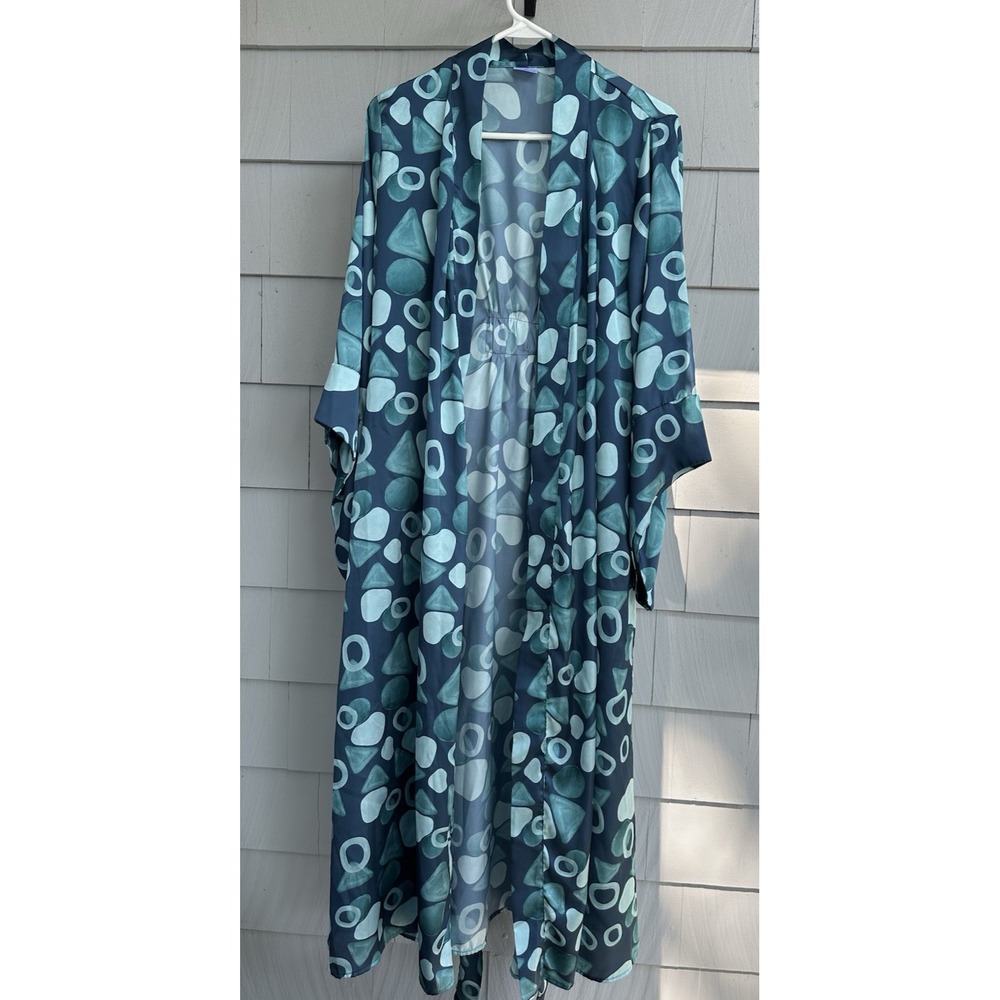 Amarelle Swimwear "One Moment" Kimono Cover-Up –‎ Teal Print, OS, Belted Robe - Picture 3 of 7